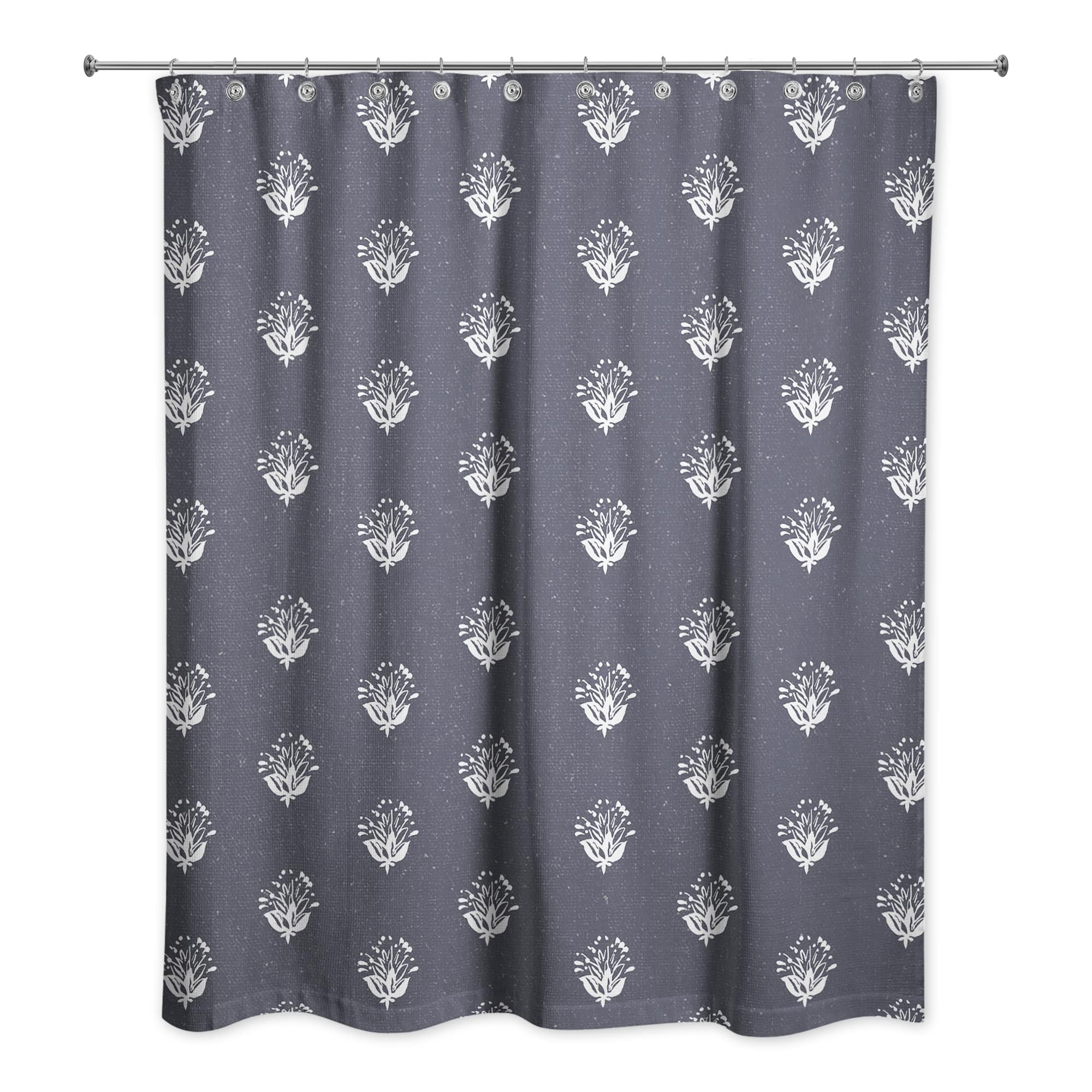 Navy Floral Pattern 71" x 74" Shower Curtain